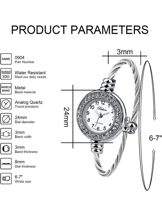 Women Silver And White Analog Cable Cuff Arabic Number Rhinestone Bracelet Watch main image 3
